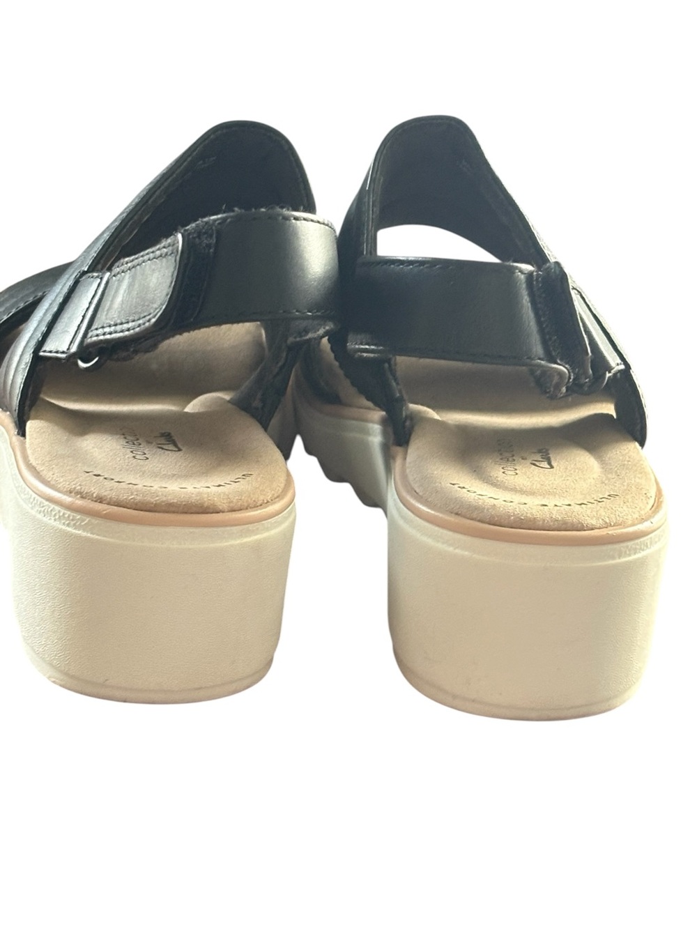 Clarks Black Quilted-Strap Platform Sandals with Cream Sole - Picture 5 of 7
